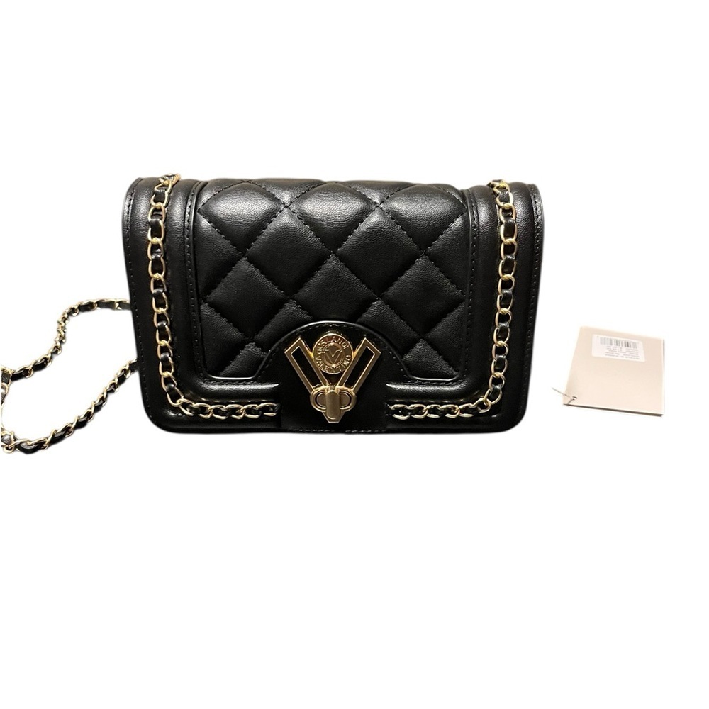Valentino Orlandi Black Quilted Crossbody Bag with Gold Chain NWT